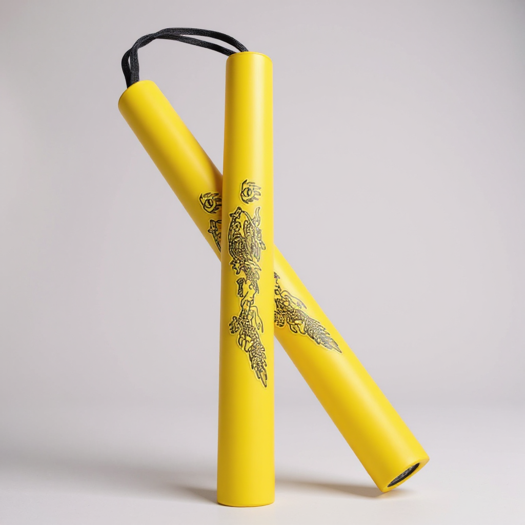 Нунчаки тренировочные Univerza Дракон со шнуром неопреновым покрытием для начинающих Желтый