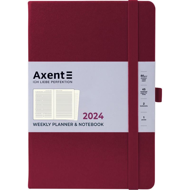 Еженедельник 2024 Axent Prime Strong 145х210 мм 96 л Винный (8507-24-46-A)