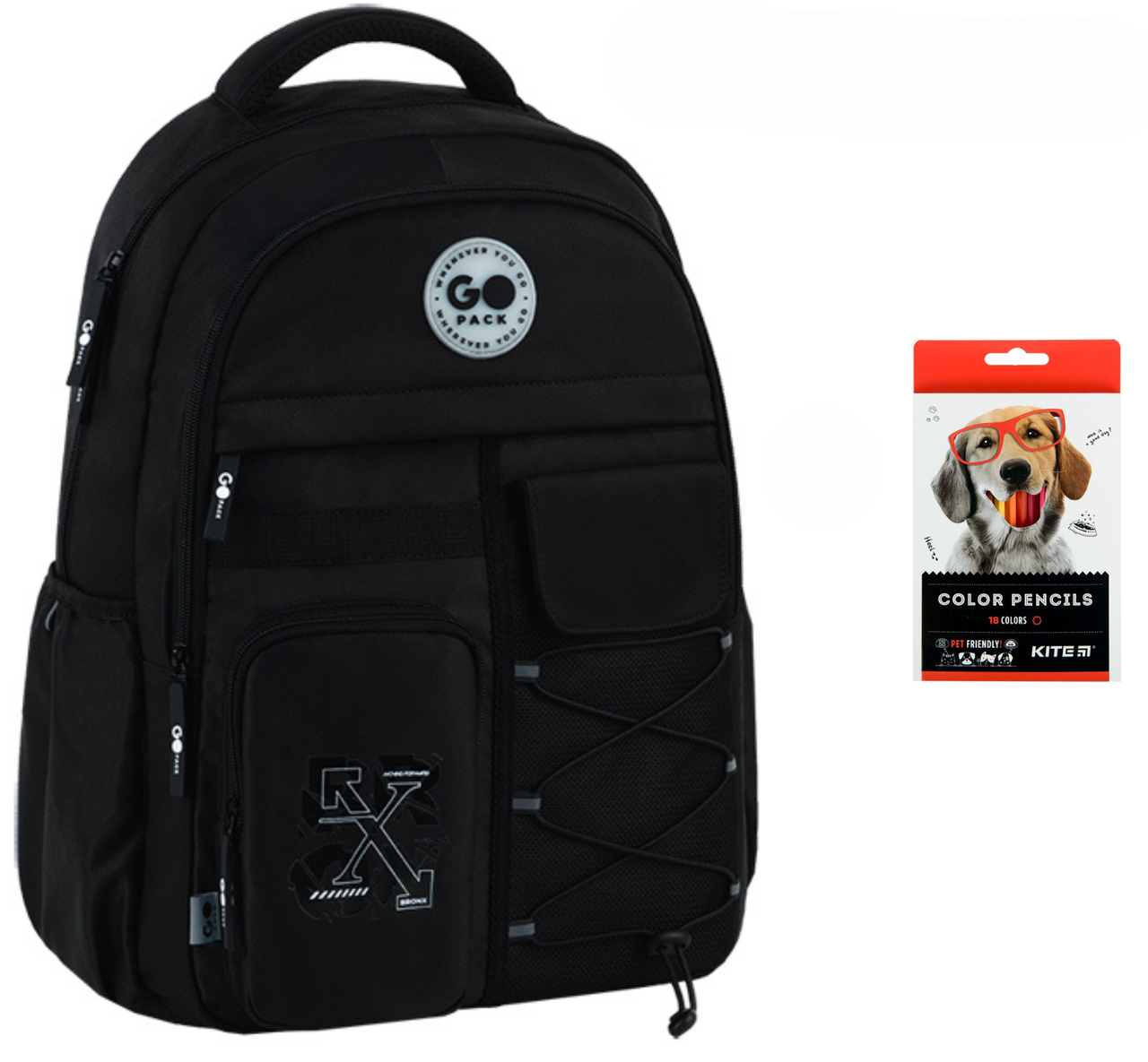 Рюкзак школьный GoPack Education Teens GO26-184L-3 и карандаши KITE 18 цветов Черный (2905030959)