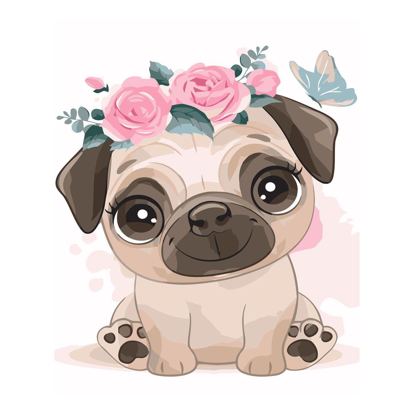 Картина по номерам Strateg Малыш мопс с веночком 30х40 см (SV-0093)