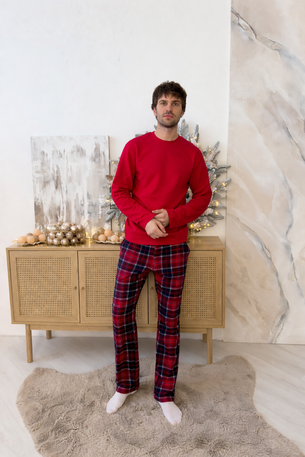 Піжама чоловіча тепла Winter Holiday без принта L Червоно-синій (KMW20)