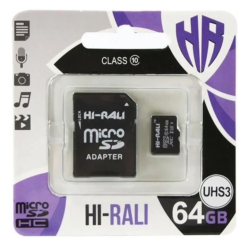 Карта памяти Hi-Rali microSDXC UHS-3 Card Class 10 с адаптером 64 GB Черный (00000042035_1)