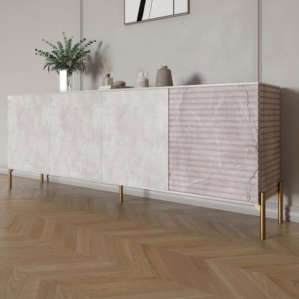 Комод на золотых металлических ножках Lion Грей 204x38x76,5 см Бетон/Камень (Lion-042693)