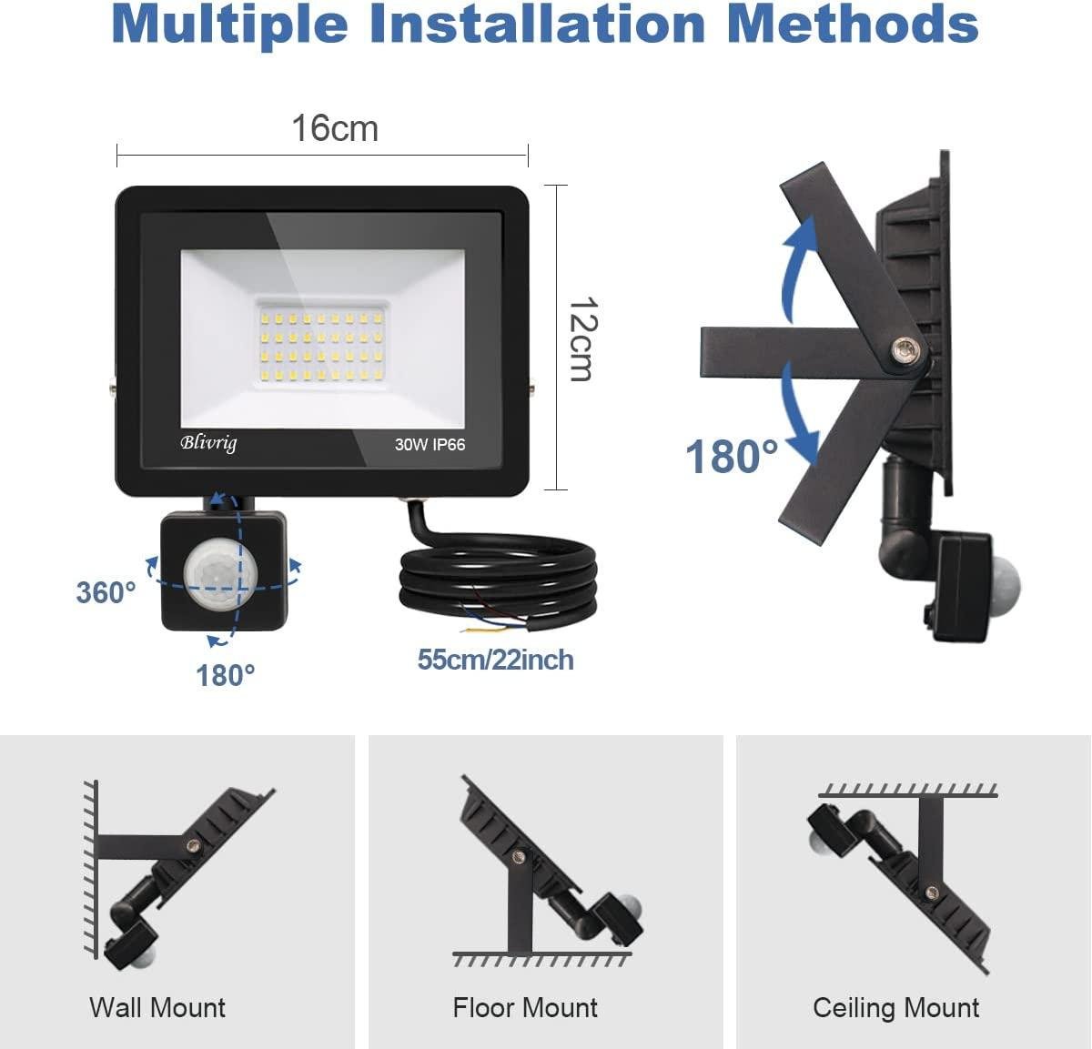 Прожектор светодиодный Blivrig с датчиком движения 30 W IP66 - фото 3