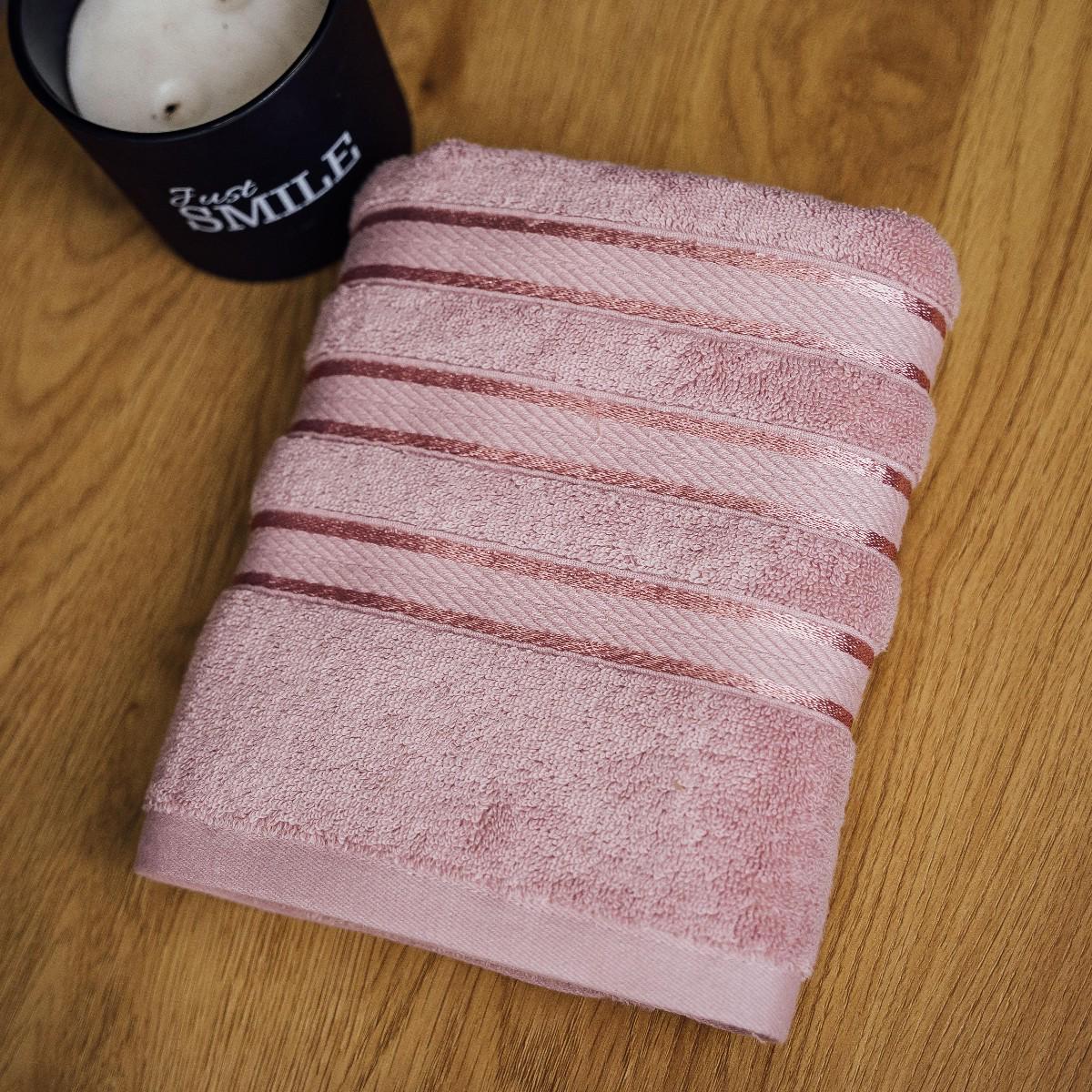 Полотенце банное Koloco Четыре полосы махра 70х140 см Розовый (41195) - фото 2