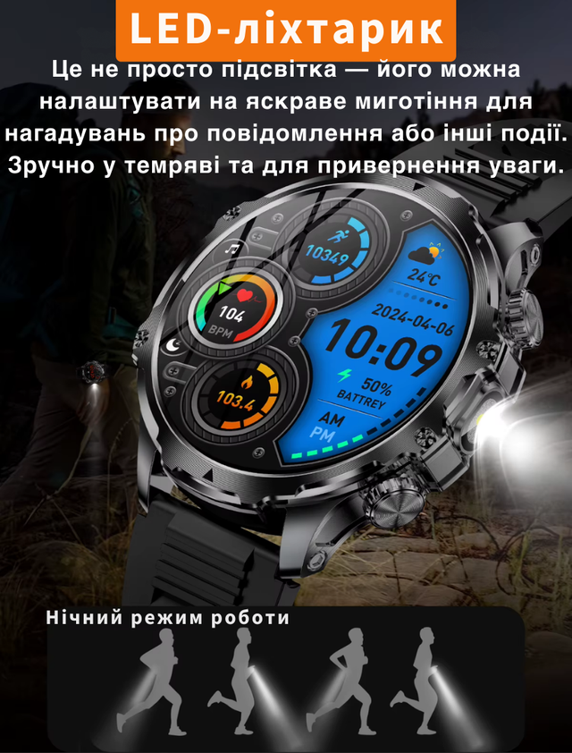 Смарт-годинник чоловічий військовий Modfit Tactic Blaze з компасом/функцією дзвінка та ремінцями 2 шт. залізний і силіконовий Чорний (1077-0322) - фото 12 Смарт-годинник чоловічий військовий Modfit Tactic Blaze з компасом/функцією дзвінка та ремінцями 2 шт. залізний і силіконовий Чорний (1077-0322) - фото 12