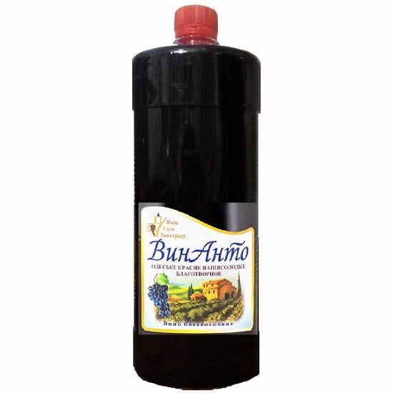 Вино червоне напівсолодке безалкогольне Жива Сила Винограду ВінАнто 1000 мл (ЖСВ30)