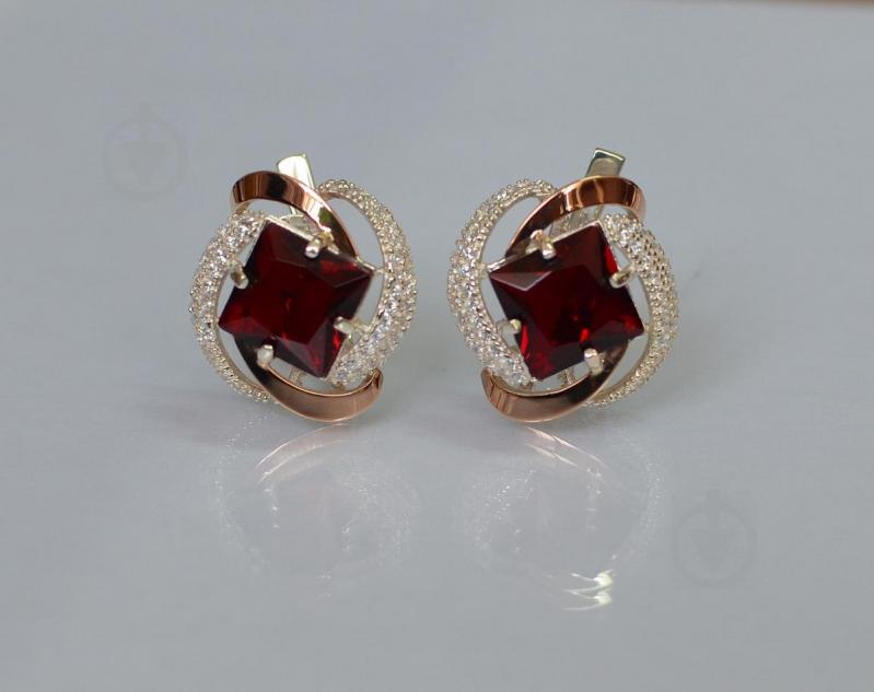 Серебряные серьги с золотыми накладками 130s-3 Гранат (Sil-734)