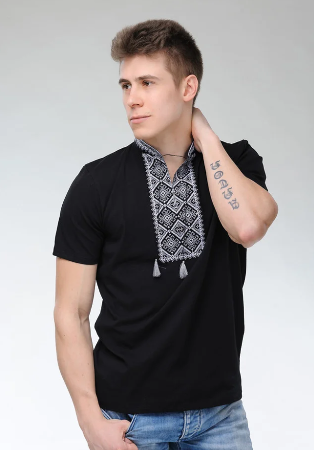 Футболка-вышиванка мужская трикотажная S Черный (М-7-s) Футболка-вышиванка мужская трикотажная S Черный (М-7-s)