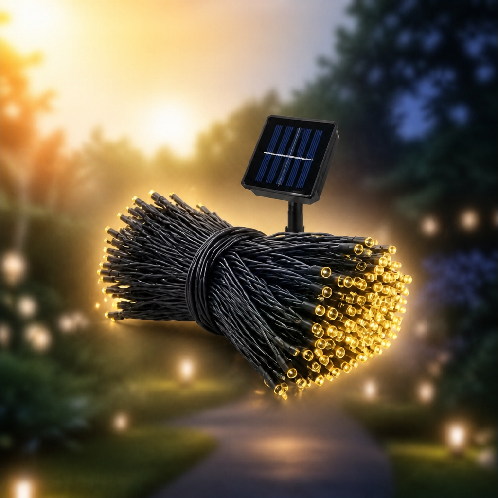 Гирлянда-нить уличная 500 LED 50 м на солнечной батарее для декора желтый (38811706) Гирлянда-нить уличная 500 LED 50 м на солнечной батарее для декора желтый (38811706)