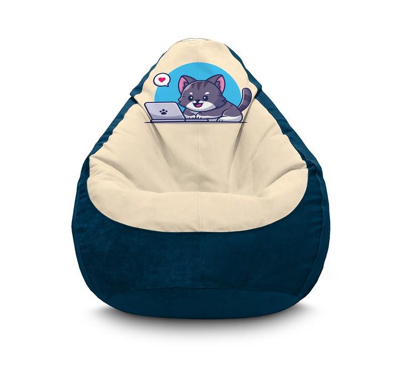Кресло мешок iPuff Cute cat With Laptop Флок XXXL 100х135 см Синий Кресло мешок iPuff Cute cat With Laptop Флок XXXL 100х135 см Синий