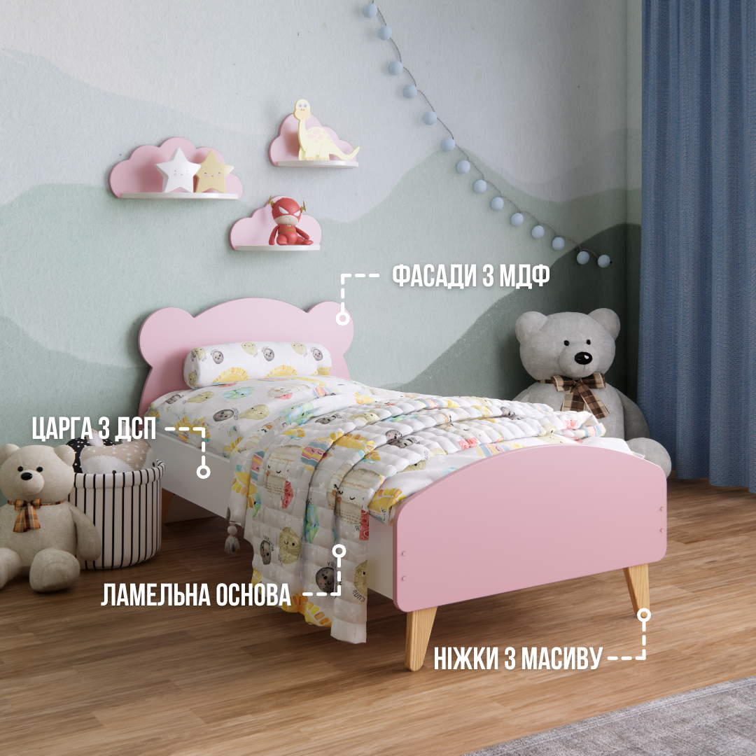 Детская кроватка Мишка для детей 3-7 лет для девочек 140х70 см Розовый - фото 2 Детская кроватка Мишка для детей 3-7 лет для девочек 140х70 см Розовый - фото 2