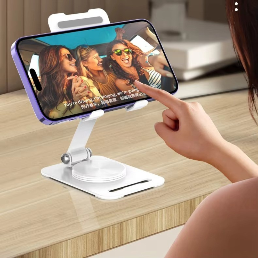 Подставка настольная под телефон для смартфона и планшета до 7 дюймов C оборотом на 360 металлическая складная Белый - фото 5