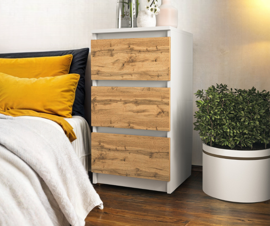 Тумба прикроватная Tobi Sho Heidi T-216 на три ящика для спальни 400х758х398 мм Белый/Аппалачи