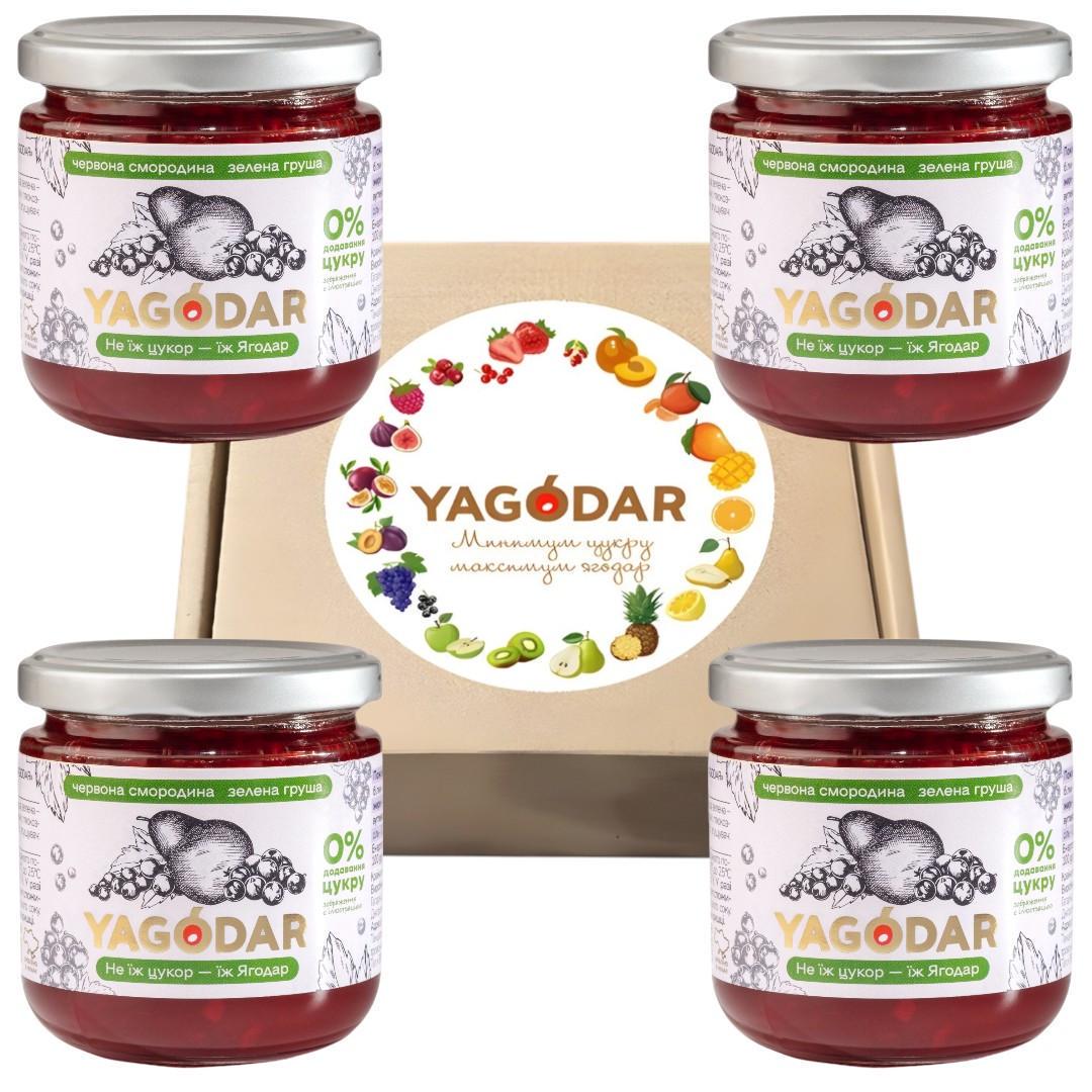 Набор джемов YAGODAR без сахара с красной смородиной и зеленой грушей 4 шт.