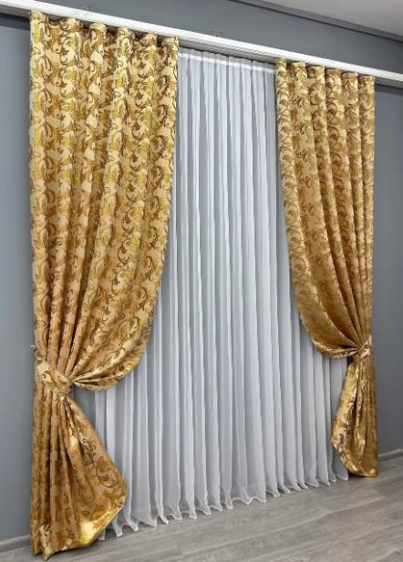 Ткань для штор жаккард Завиток 1,45 м Бежевый/Золотистый (1641ш) - фото 6
