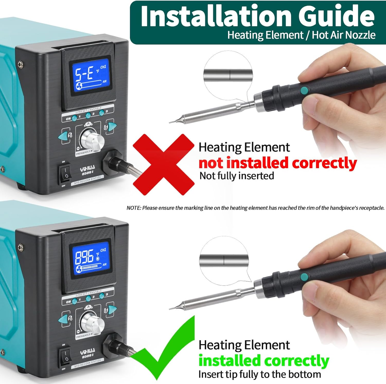 Паяльная станция YIHUA 8509-I 170W трмовоздушная мини с дисплеем 100°C~480°C 8 насадок (2689681519) - фото 7