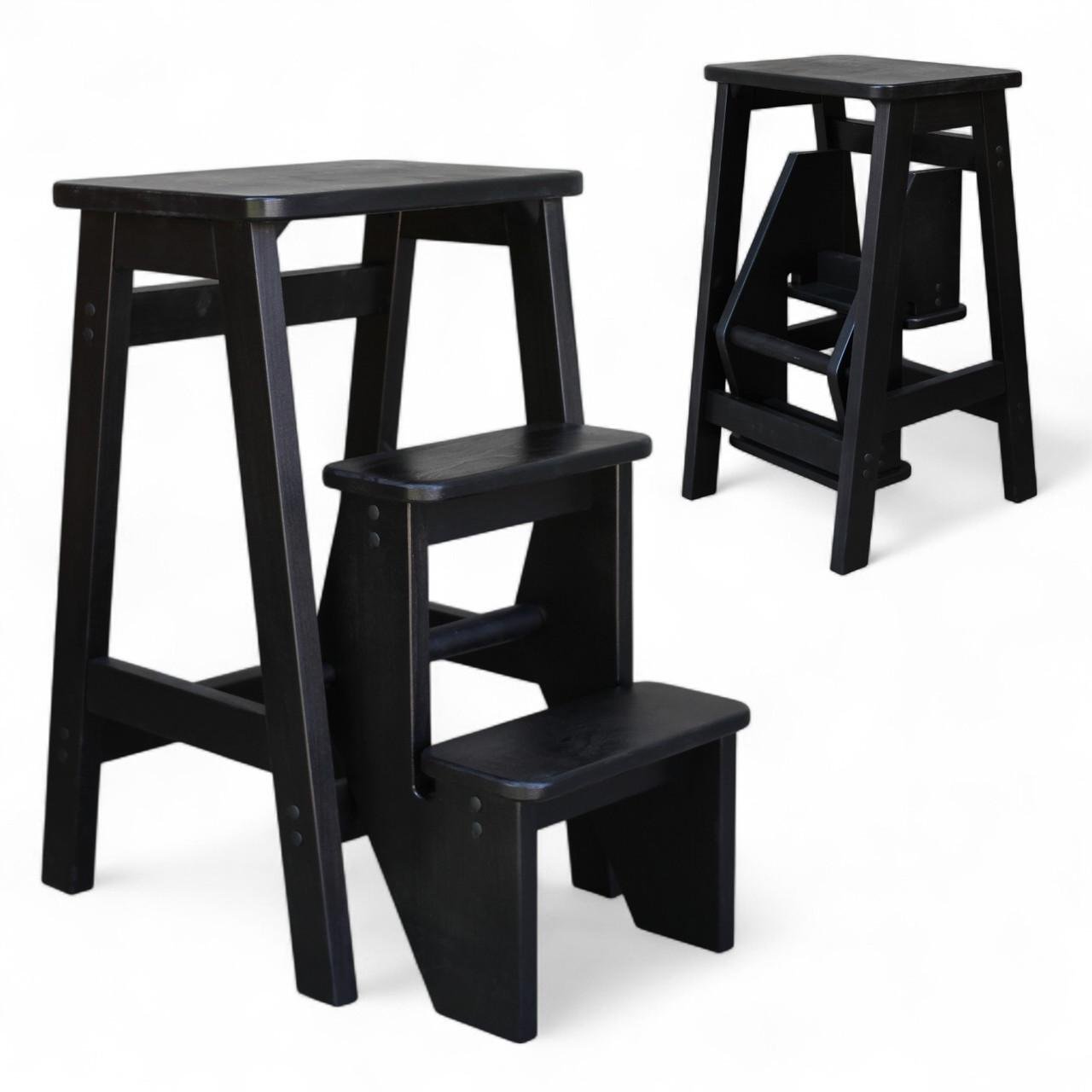 Табурет-лестница деревянный Студія Дерева Вільха Ретро бытовой 3 ступеньки Черный (31002873) - фото 2 Табурет-лестница деревянный Студія Дерева Вільха Ретро бытовой 3 ступеньки Черный (31002873) - фото 2