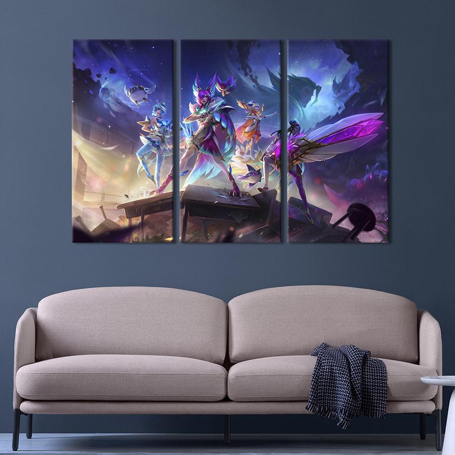 Картина на холсте триптих Звездные защитники Лиги Легенд 156x100 см (1499-31)