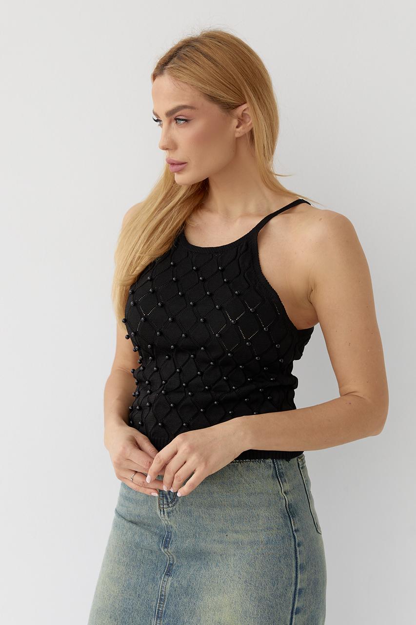 Топ жіночий в'язаний з намистинами S Чорний (10625183)