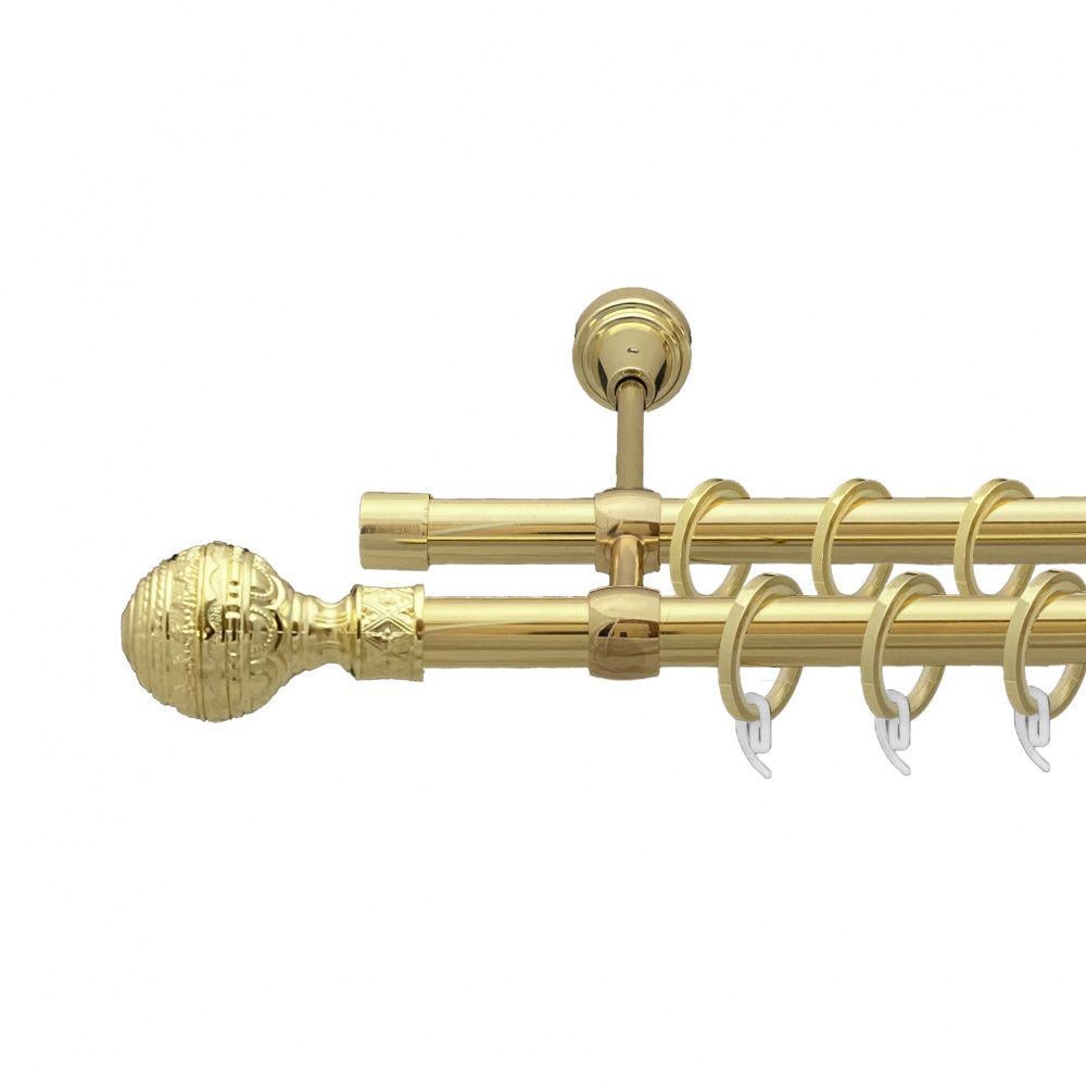 Карниз металлический Orvit Арабеска двухрядный литой/гладкая труба/кольцо фасонное металлическое Золото 19/19 мм 200 см (00-00009411)