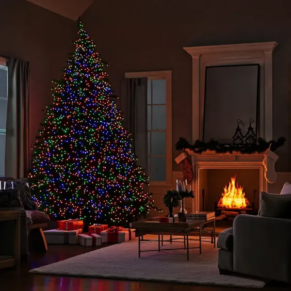 Гирлянда нить уличная 1000 LED 100 м на солнечной батарее черная нить с пультом ДУ Разноцветный