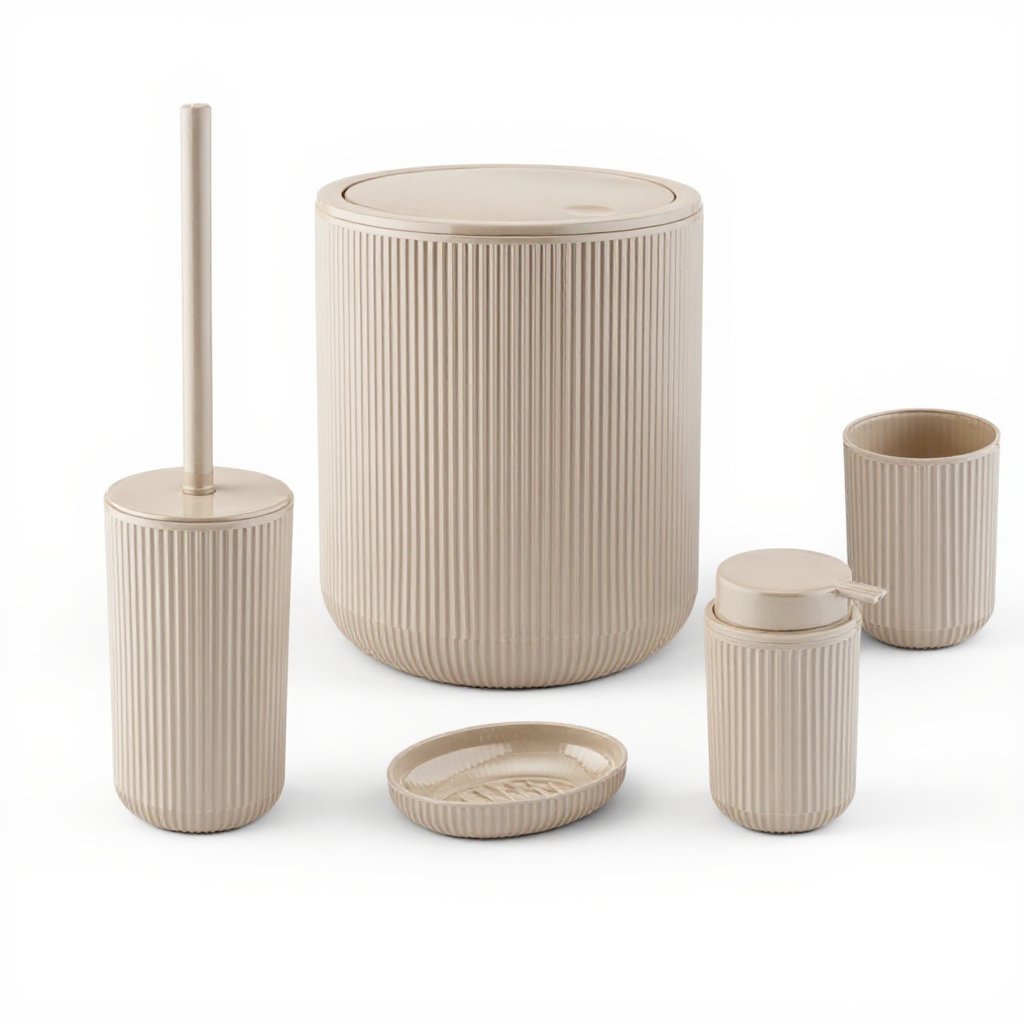 Набор для ванной пластиковые 5 пр. Бежевый (055-BEIGE) Набор для ванной пластиковые 5 пр. Бежевый (055-BEIGE)