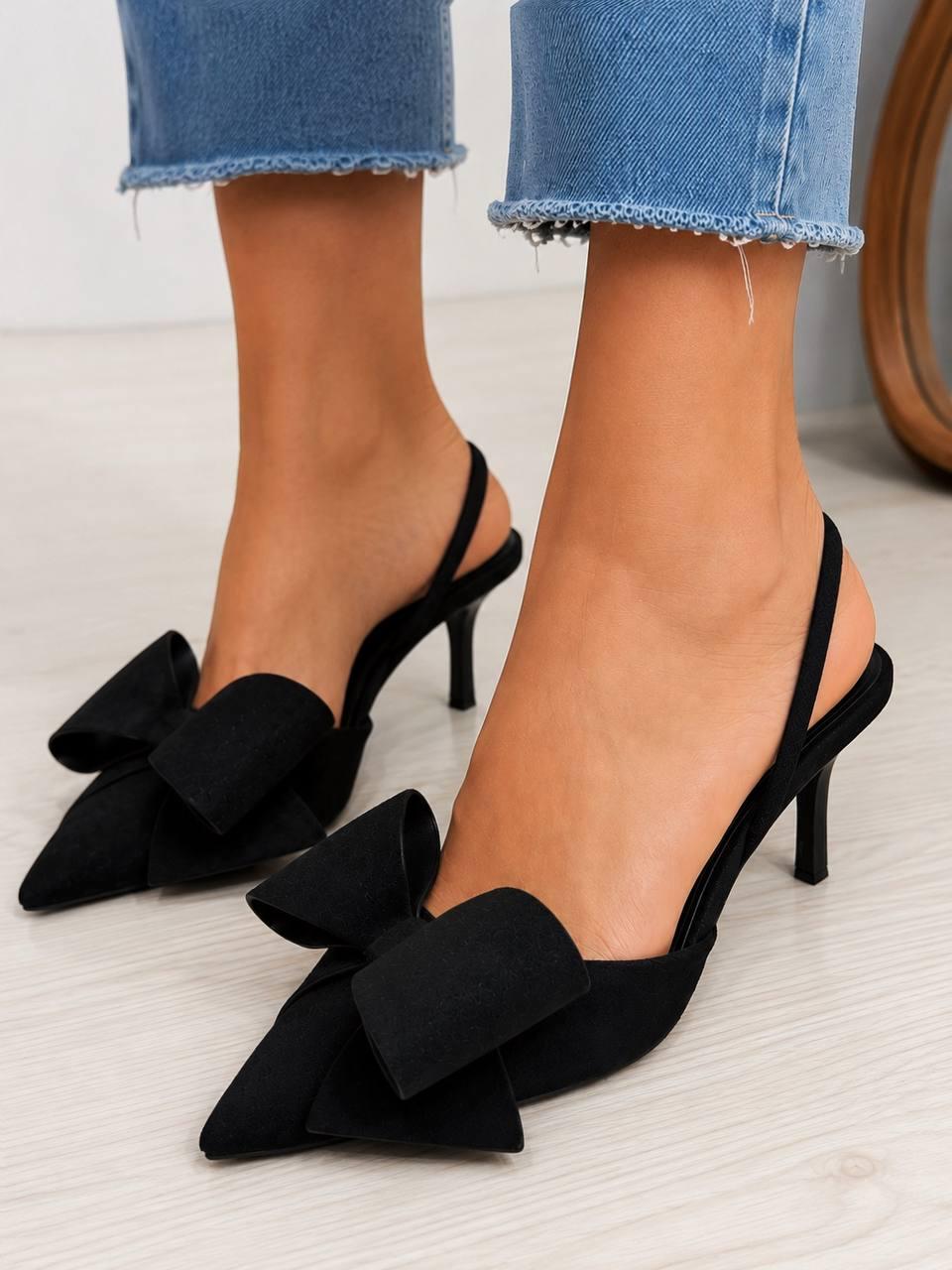 Туфли женские Meideli F566-53 slingback челноки с бантом экозамша р. 37 Черный (7408)