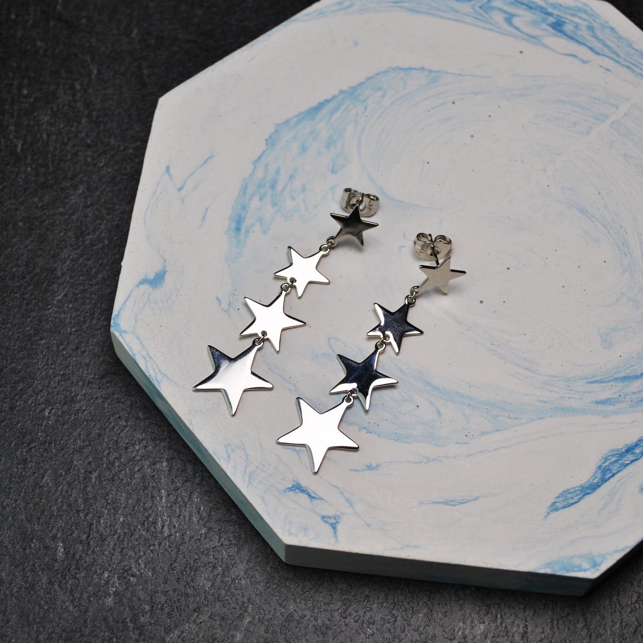 Сережки цвяшки 4 зірки медична сталь родій (x202-1) Сережки цвяшки 4 зірки медична сталь родій (x202-1)