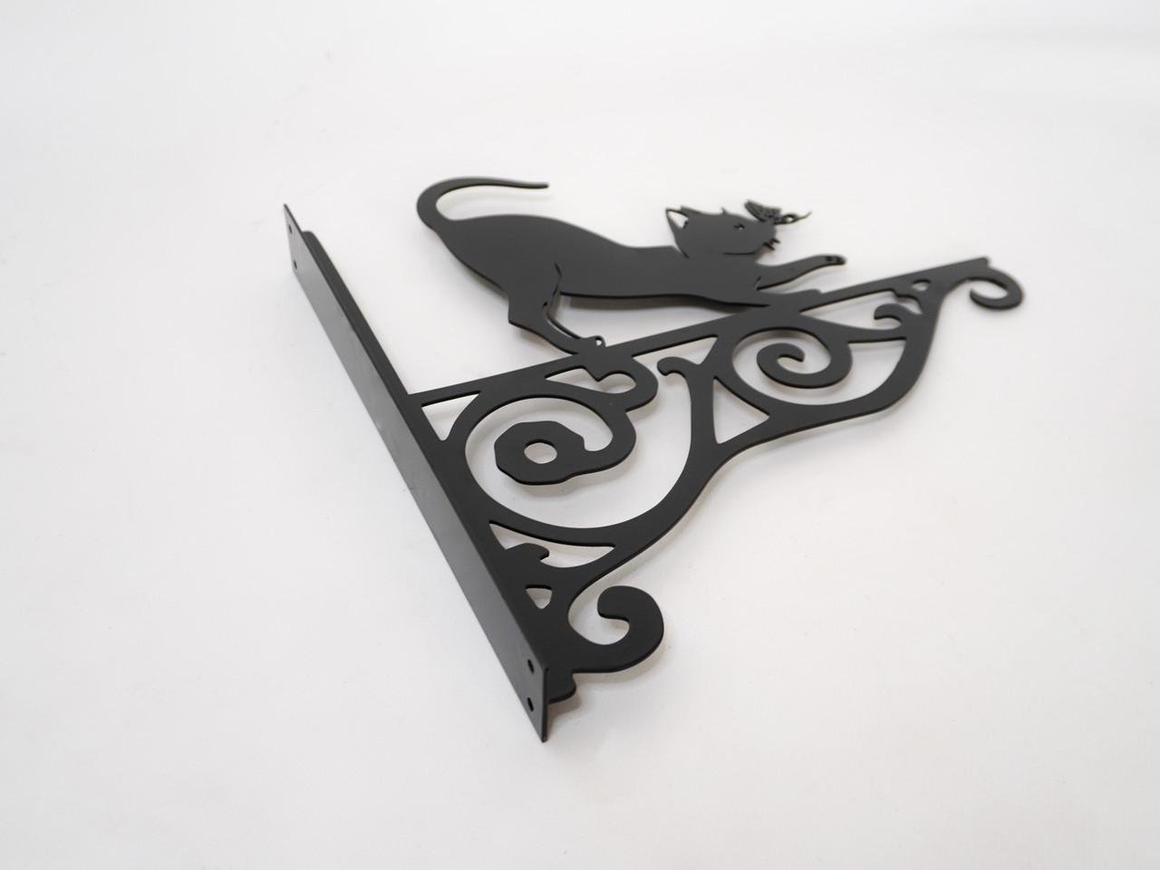 Кронштейн Кот с бабочкой для кашпо с цветами метал Черный (М010) - фото 3 Кронштейн Кот с бабочкой для кашпо с цветами метал Черный (М010) - фото 3