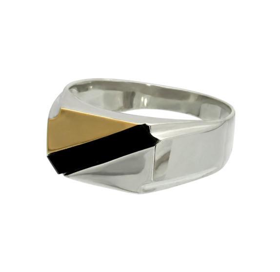 Мужской серебряный перстень с золотой пластиной Классик 18,5 (086п-6)