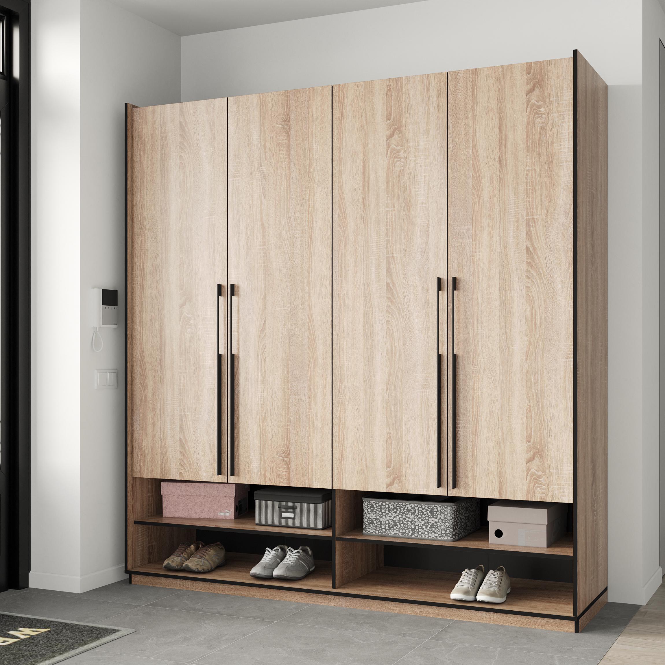 Шафа в передпокій розпашна чотиридверна на 14 полиць 1969х2100х570 мм Дуб сонома (mr-7-sn) - фото 1 Шафа в передпокій розпашна чотиридверна на 14 полиць 1969х2100х570 мм Дуб сонома (mr-7-sn) - фото 1