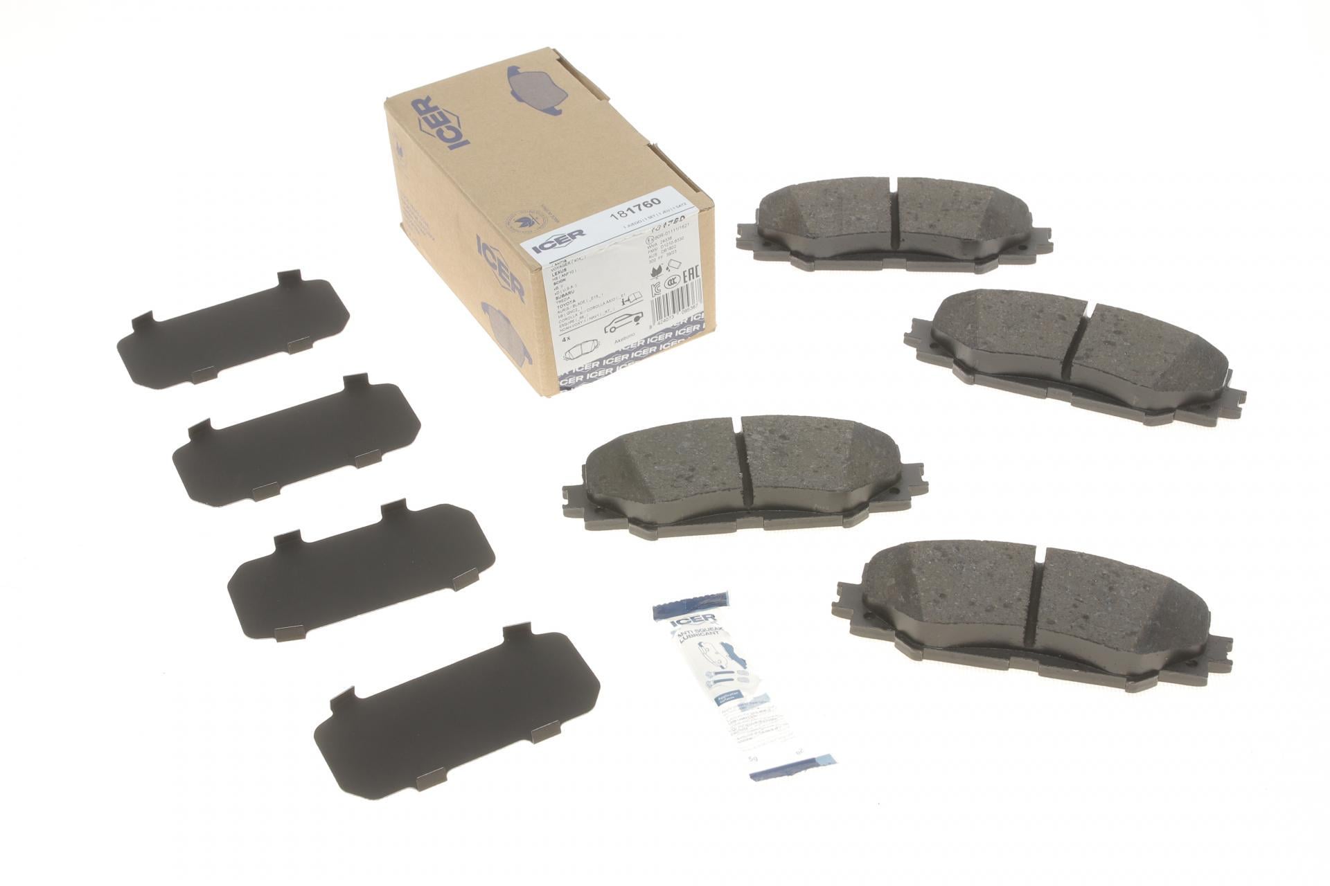 Колодки тормозные передние ICER 181760 Toyota Corolla 01-18/Auris 07-12/Rav4 III 05-/Yaris/Prius+ 12-