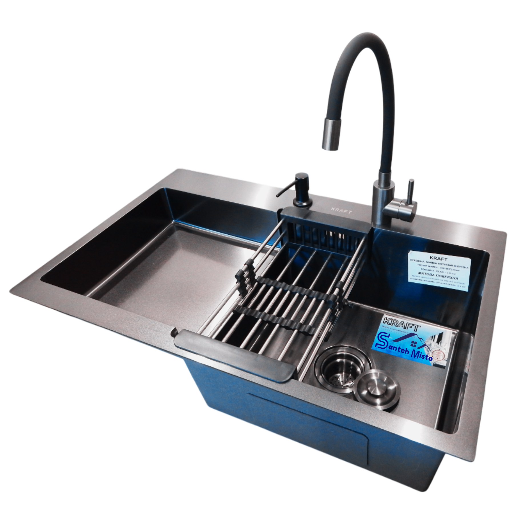 Комплект кухонной мойки Kraft HM 7848ALB PVD 3,0/1,0 мм (39074)