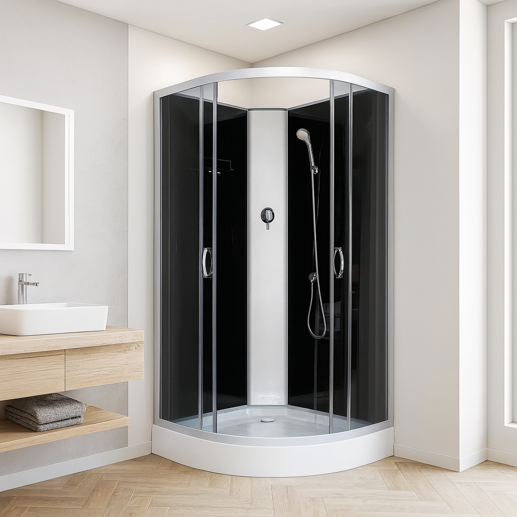 Душевой бокс KO&PO 6022 G на низком поддоне без крыши сатин стекло тонированное раздвижные двери 80х80х200 см (C15586)