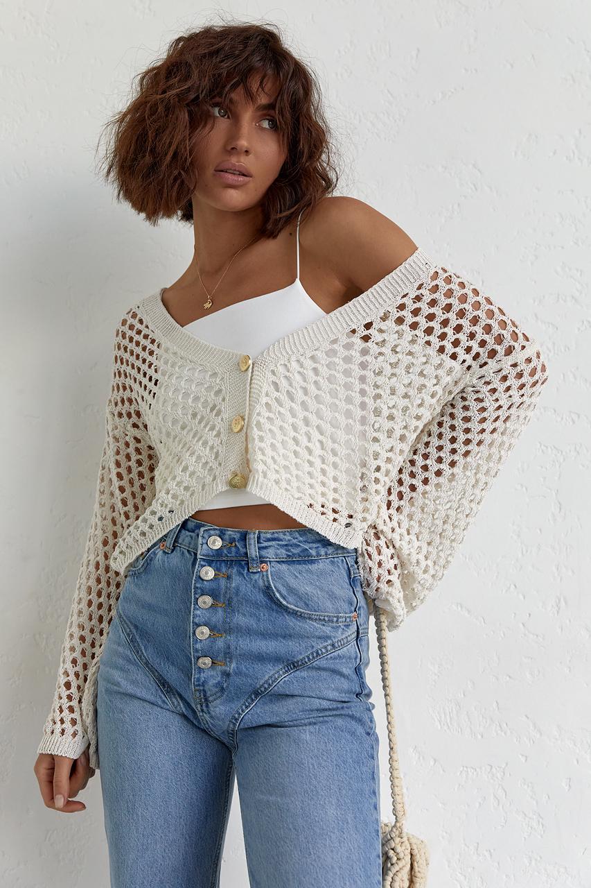 Кардиган укороченный на пуговицах M Молочный (11092652)