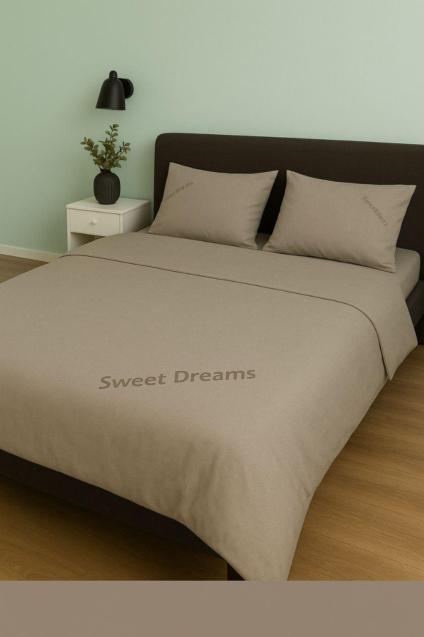 Комплект постільної білизни dobradia сатин 100% бавовна вишивка євро Темно-бежевий