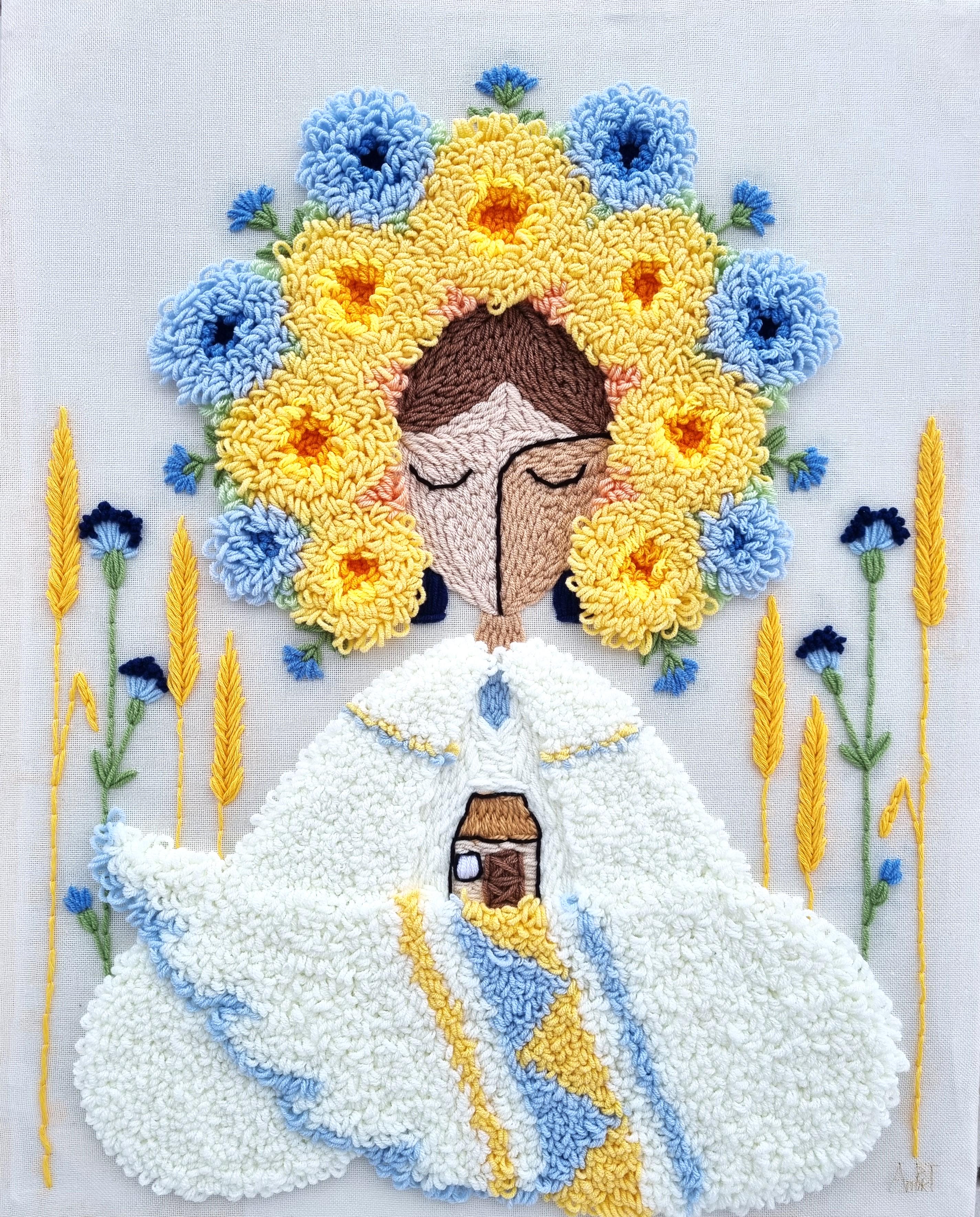 Картина ручной работы Берегиня ковровая вышивка 40х50 см