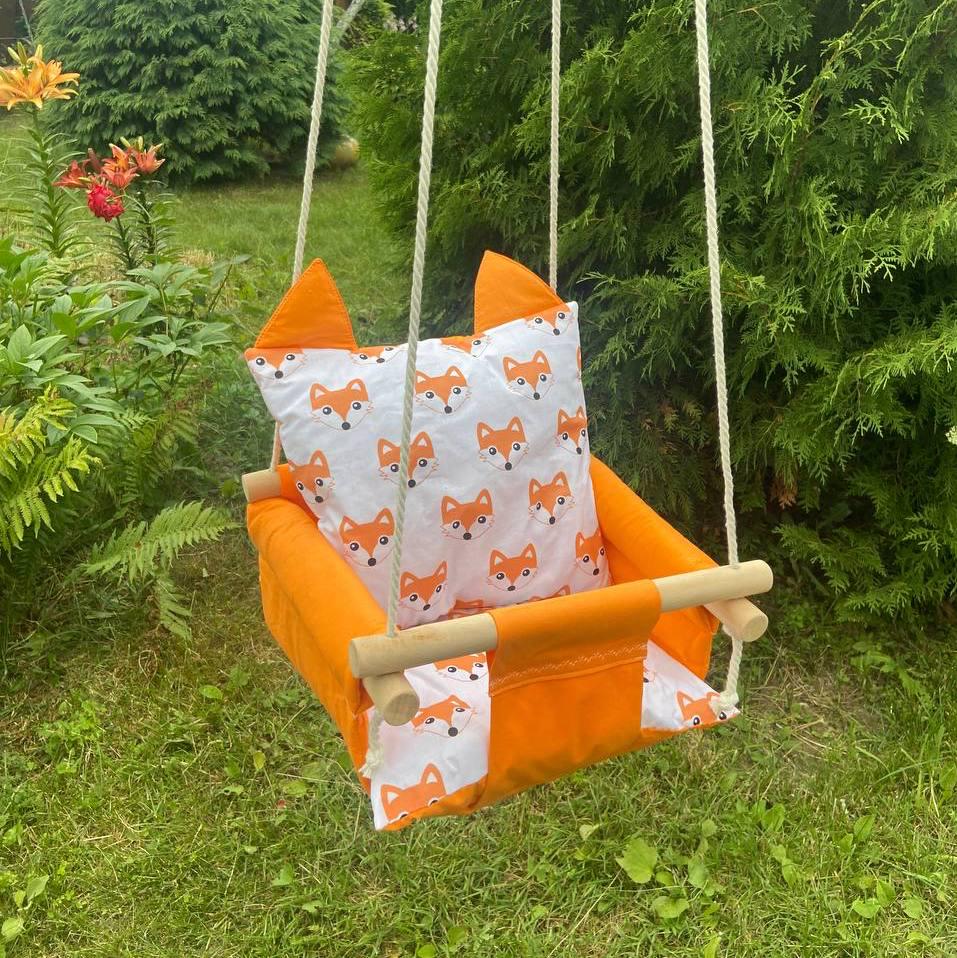 Дитяча гойдалка підвісна з бавовни Стандарт з лисичками Помаранчевий (gs-8303)