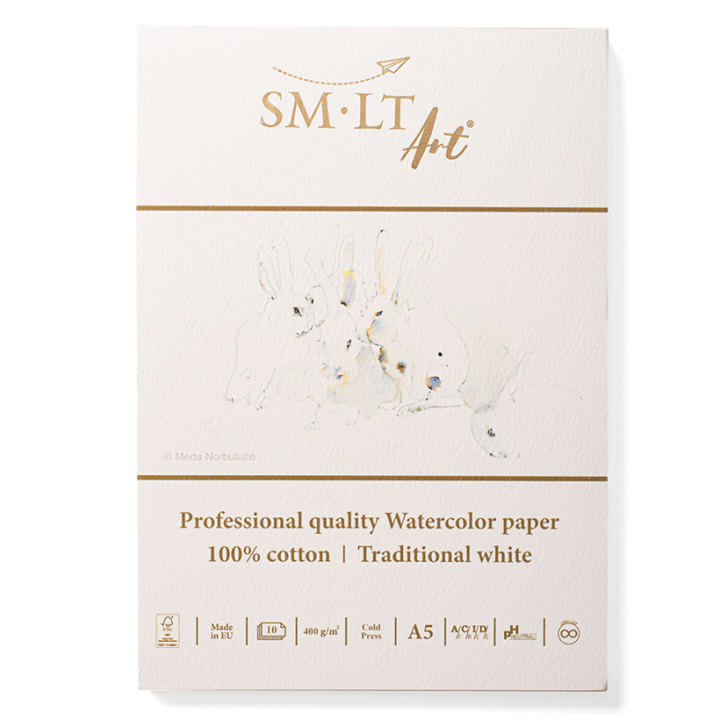 Альбом для акварели Smiltainis PRO CREATE склейка хлопок 400 г/кв. м – 10 л. А5 Белый (5AS-10 400/PR)