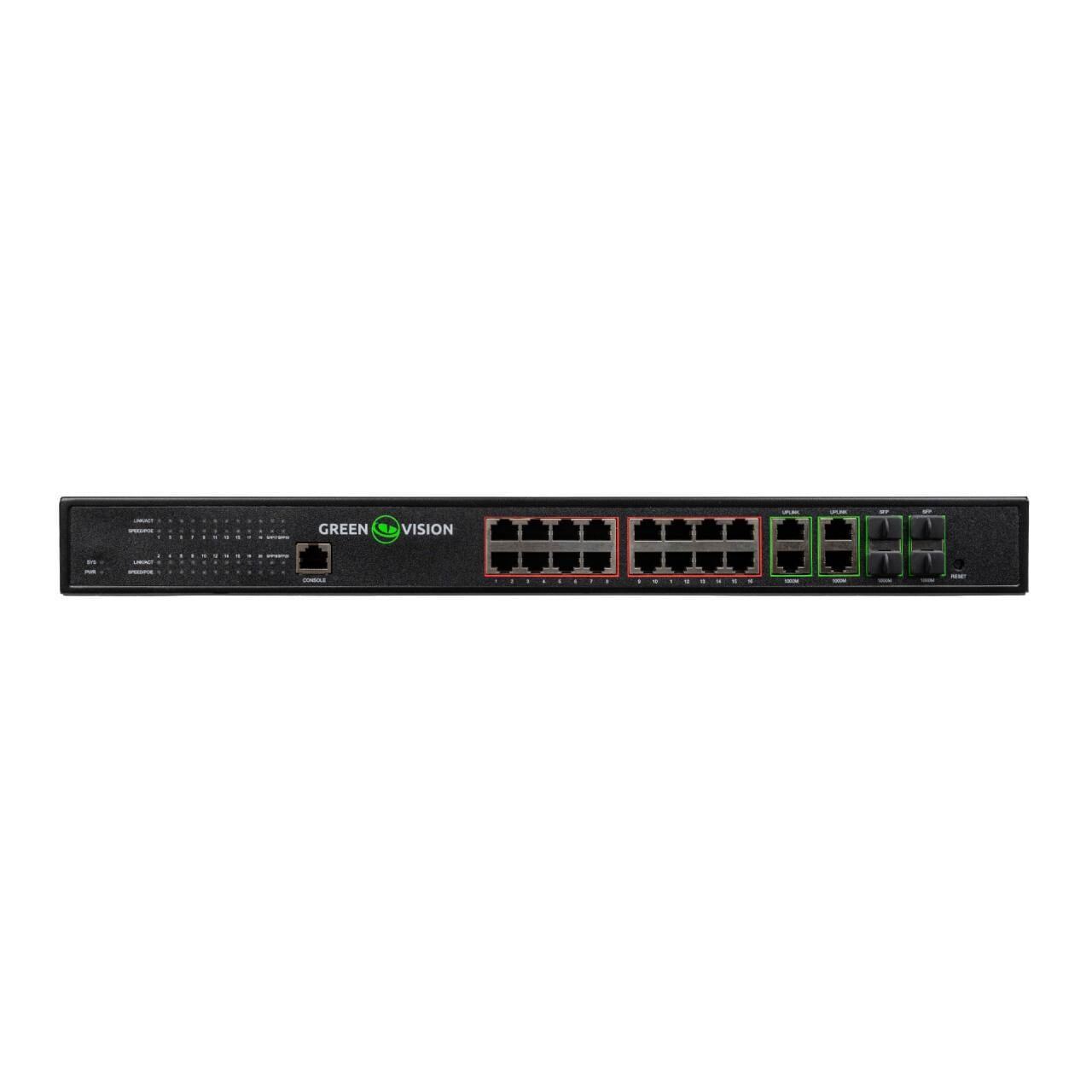 Коммутатор сетевой GreenVision POE GV-020-AI-16G+4G+4SFP (LP-30461)