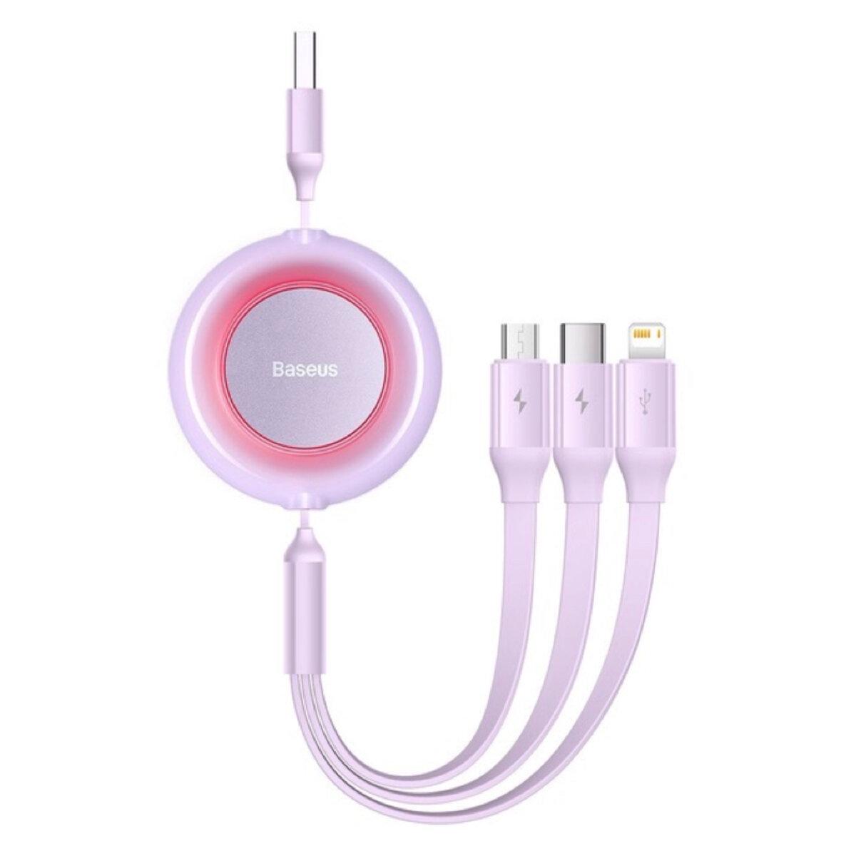 Кабель BASEUS Bright Mirror 2 Series 3в1 CAMJ010005 с USB на Lightning Micro USB Type-C 3.5A 1,1 м Purple (567506)