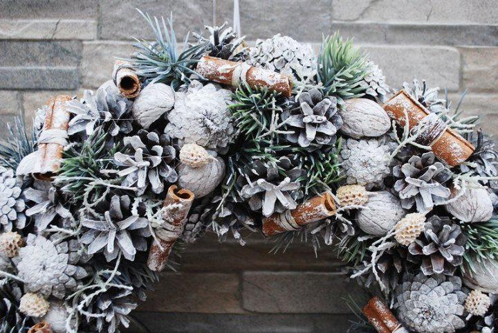 Венок новогодний 40 см Зеленый/Белый/Коричневый (4782392) - фото 2 Венок новогодний 40 см Зеленый/Белый/Коричневый (4782392) - фото 2