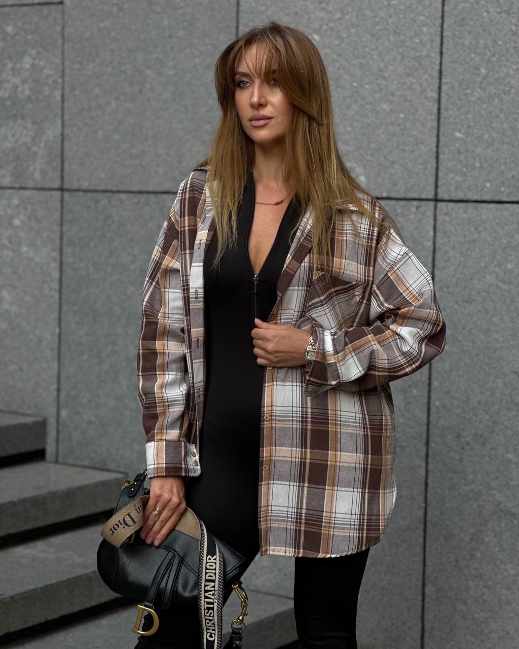 Рубашка женская Maybel в клетку 2XL Коричневый (2743669774)