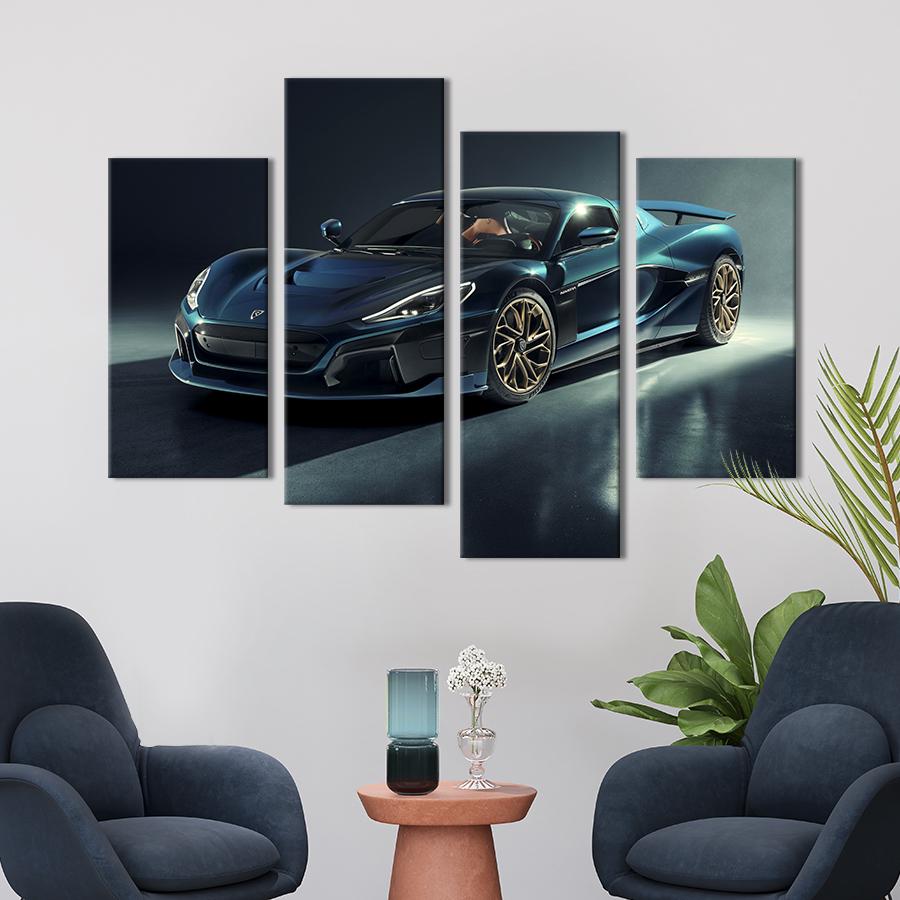 Картина на холсте Авто Rimac Nevera в синем цвете 149x106 см (1390-42)