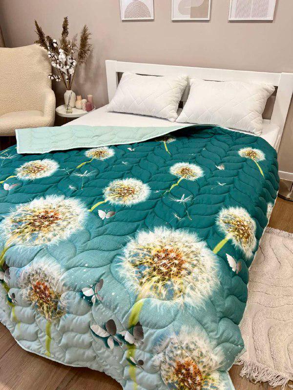 Ковдра літня двостороння з малюнком напівтораспальне 150x210 см Бірюзова (27480752)