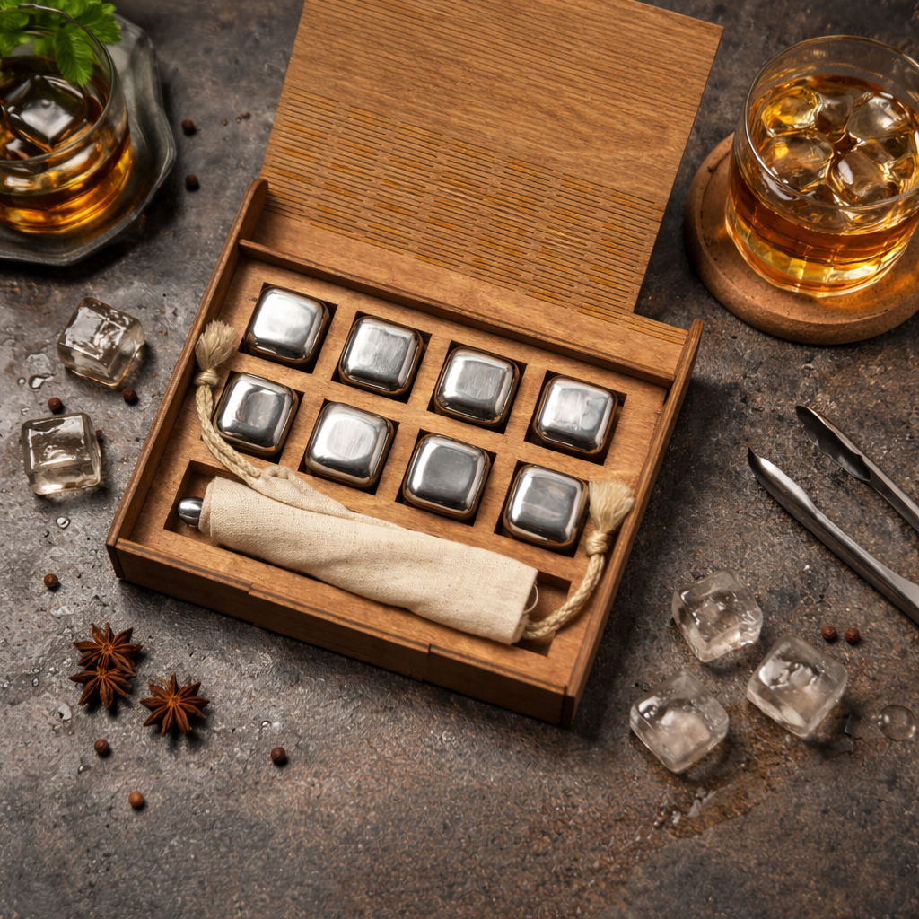 Кубики для виски Moltis Relax Whiskey Stones Wood из металла 8 шт. Серебряный (MBS-10503) Кубики для виски Moltis Relax Whiskey Stones Wood из металла 8 шт. Серебряный (MBS-10503)