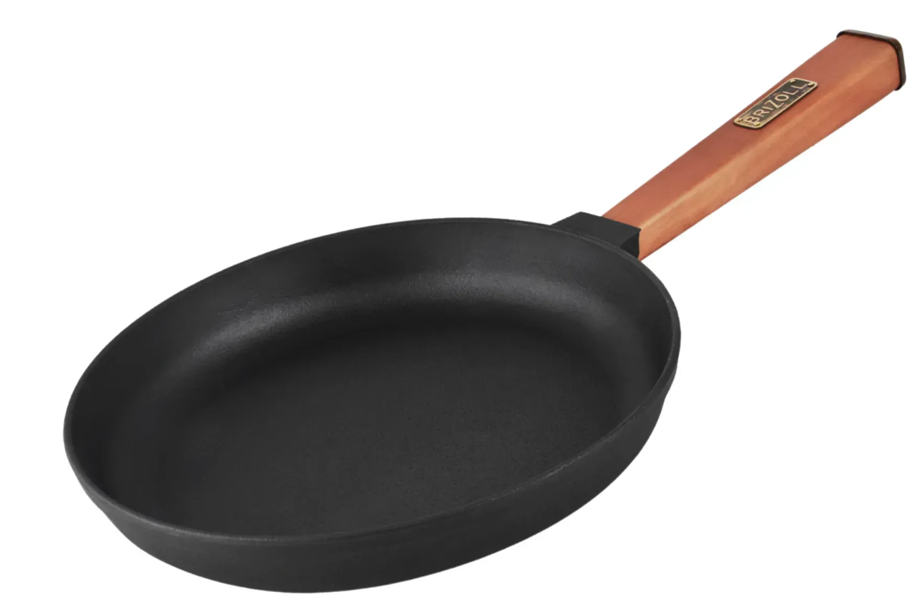 Сковорода чугунная Brizoll Optima деревянная ручка 220х40 мм Черный (O2240-P)