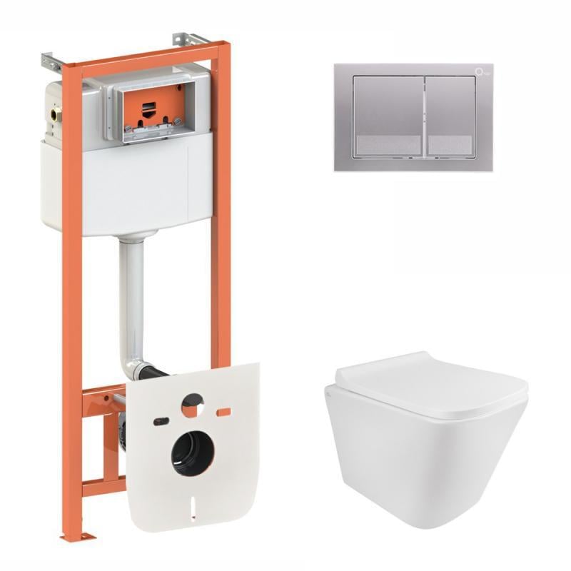 Набор Q-tap инсталляция Nest QT0133M425 с квадратной панелью смыва QT0111M06029SAT и унитазом с сиденьем Tern QT1733052ERW (30344609)