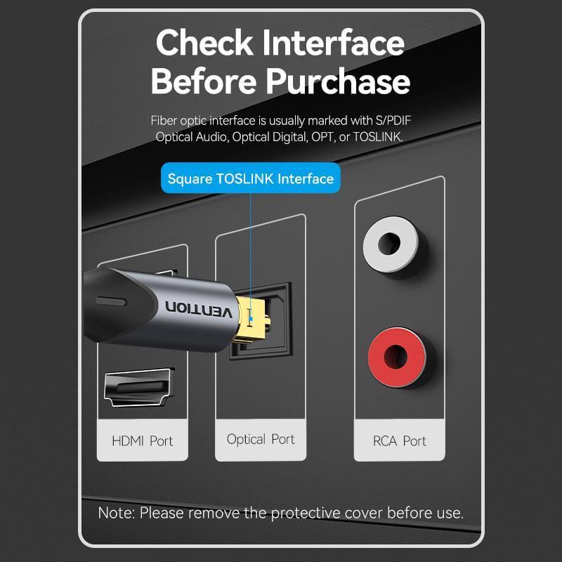 Кабель оптичний Vention Toslink SPDIF Аудіо нейлонове обплетення 1 м Чорний (BAVBF) - фото 11